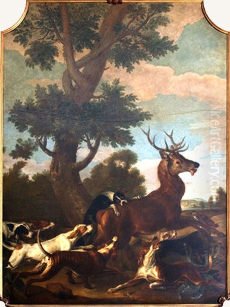 Deer hunt Oil Painting by Alfred De Dreux