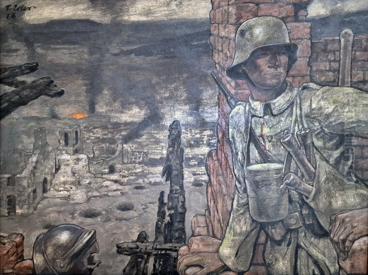 Conquered village Oil Painting by Fritz Erler