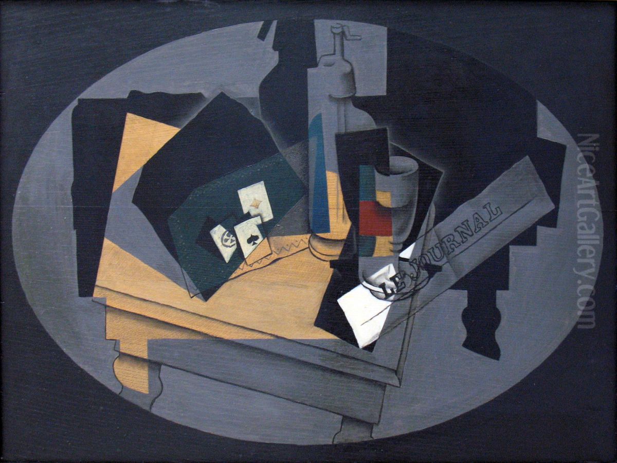 Playing cards and sifon Oil Painting by Juan Gris