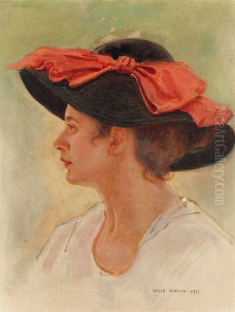 Portrait of a lady in hat. Oil Painting by Jozef Rapacki