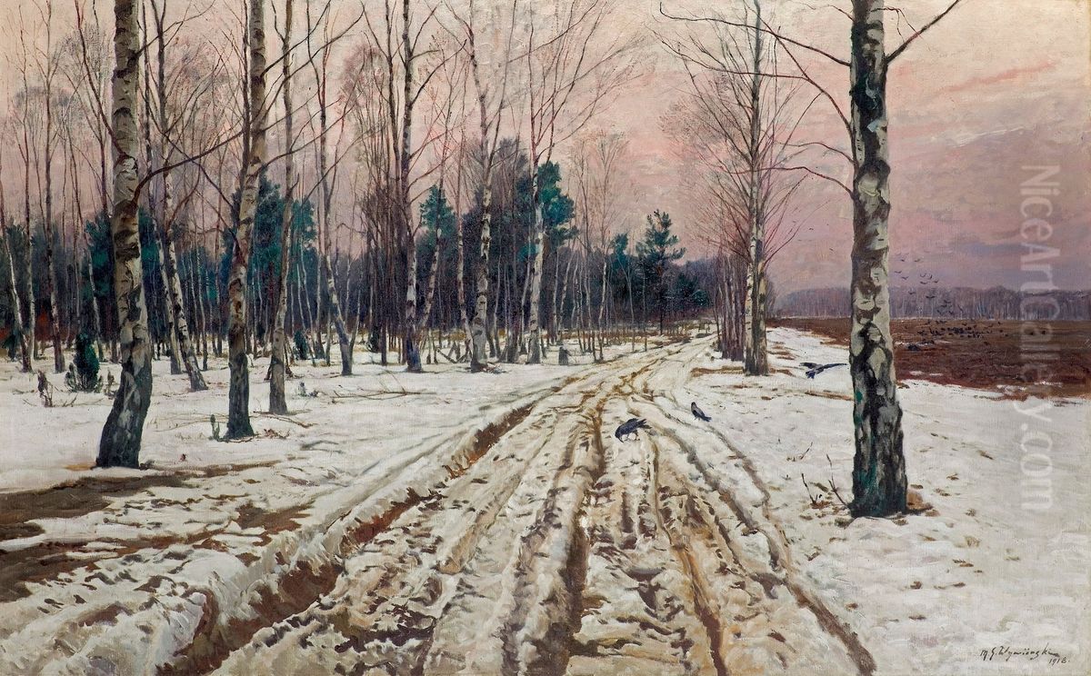 Zimowy pejzaz Oil Painting by Michal Gorstkin-Wywiorski