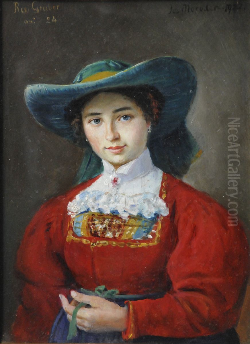 Tresl Gruber, artist from Val Gardena Oil Painting by Josef Moroder-Lusenberg