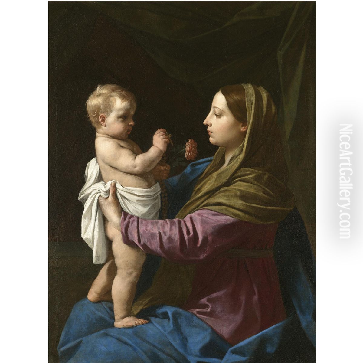 Madonna della rosa Oil Painting by Simone Cantarini (Pesarese)