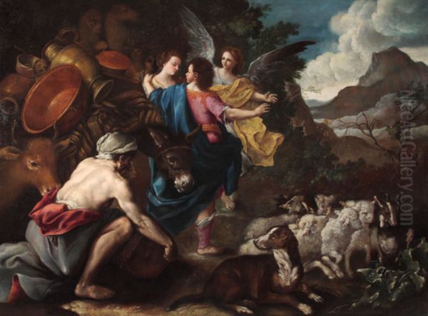 The journey of Jacob and Rachel Oil Painting by Domenico Guidobono