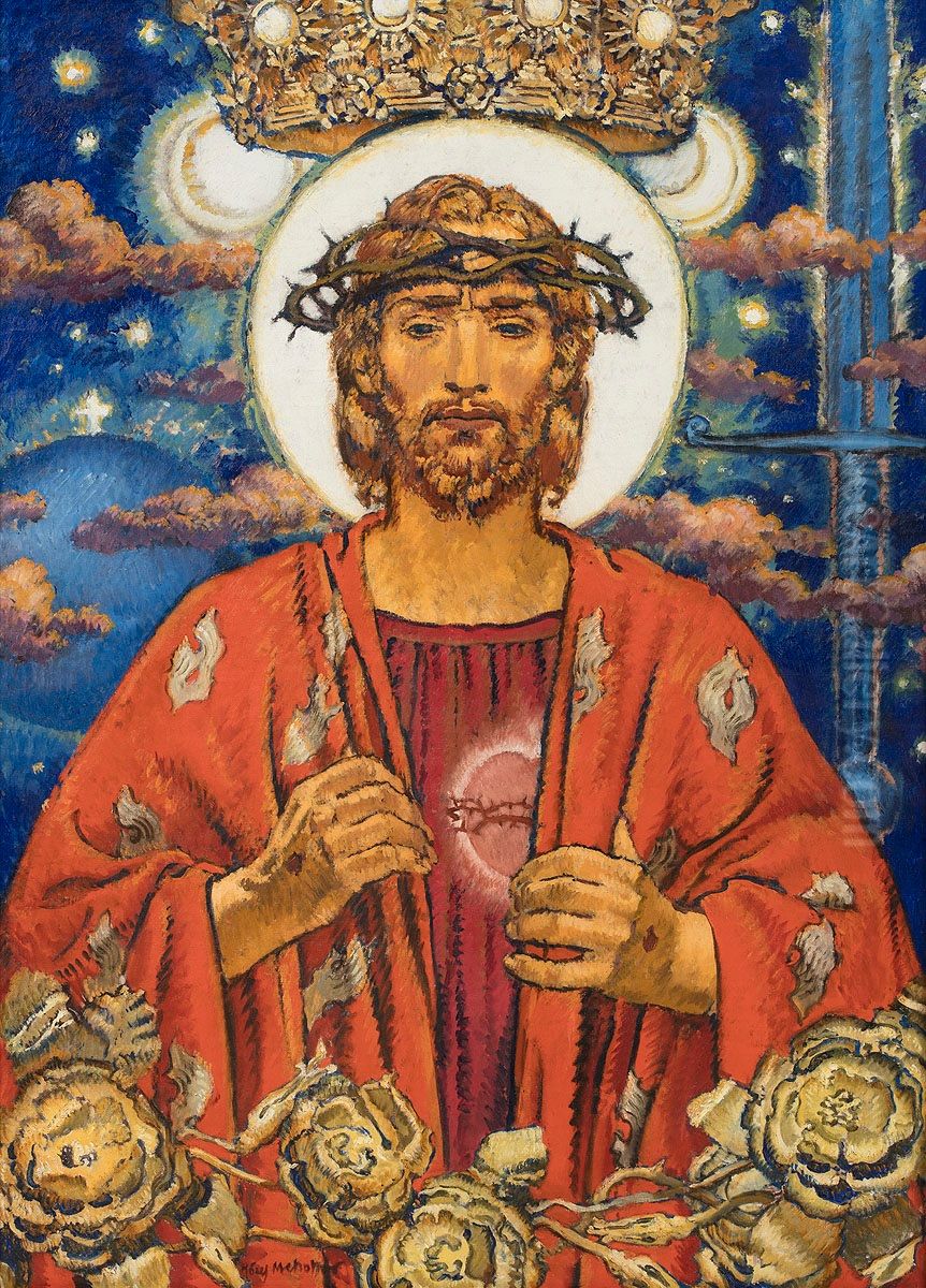 Serce Jezusa (Chrystus Krol). Oil Painting by Jozef Mehoffer