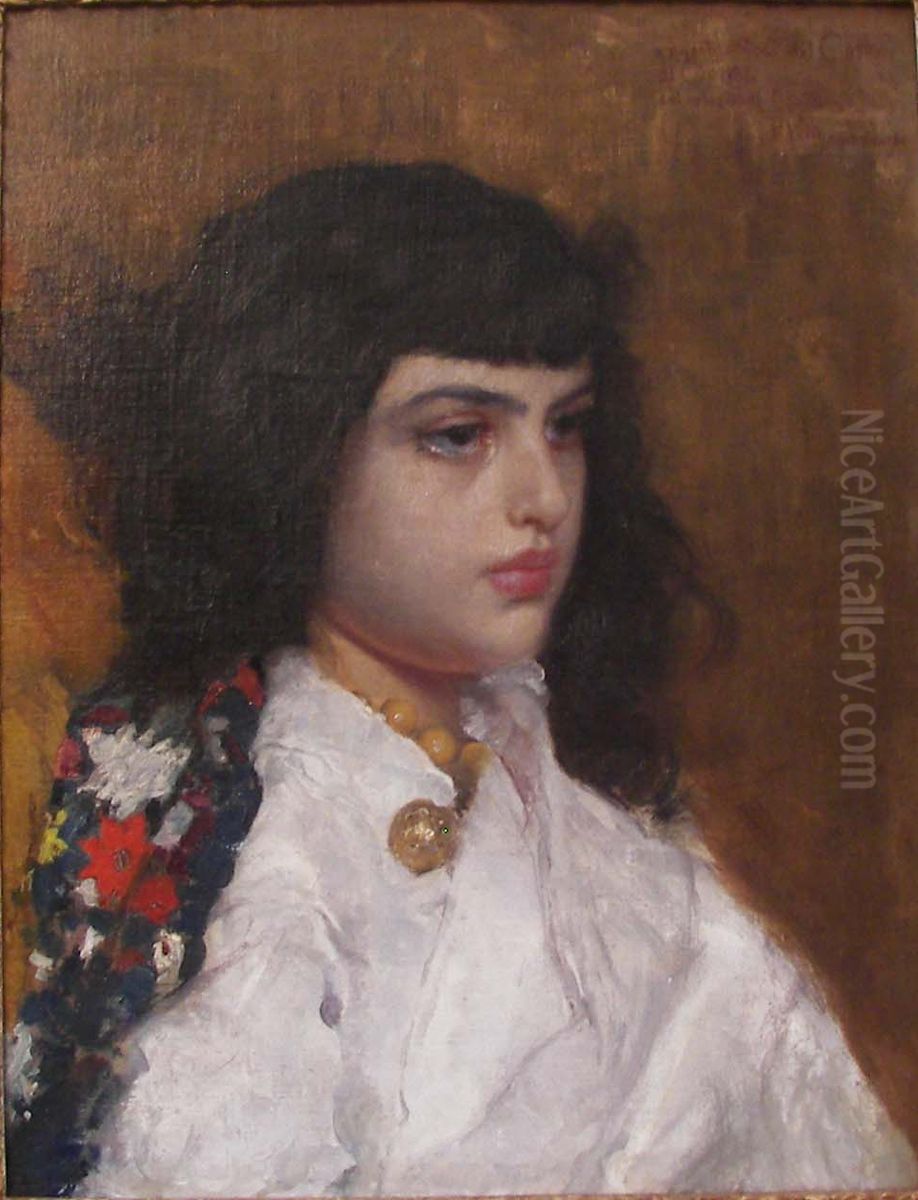 Portrait of a Young Girl Oil Painting by Paolo Vetri