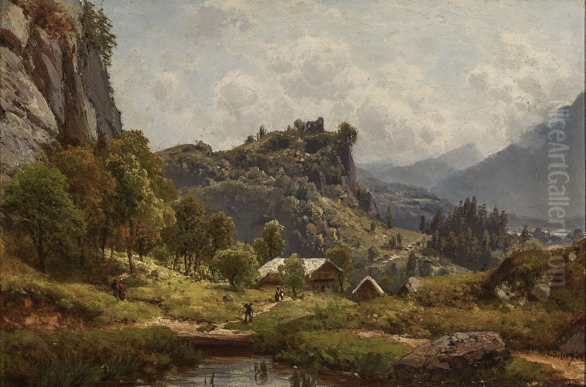 Bei Oberaudorf im Oberinntal Oil Painting by Josef Schoyerer