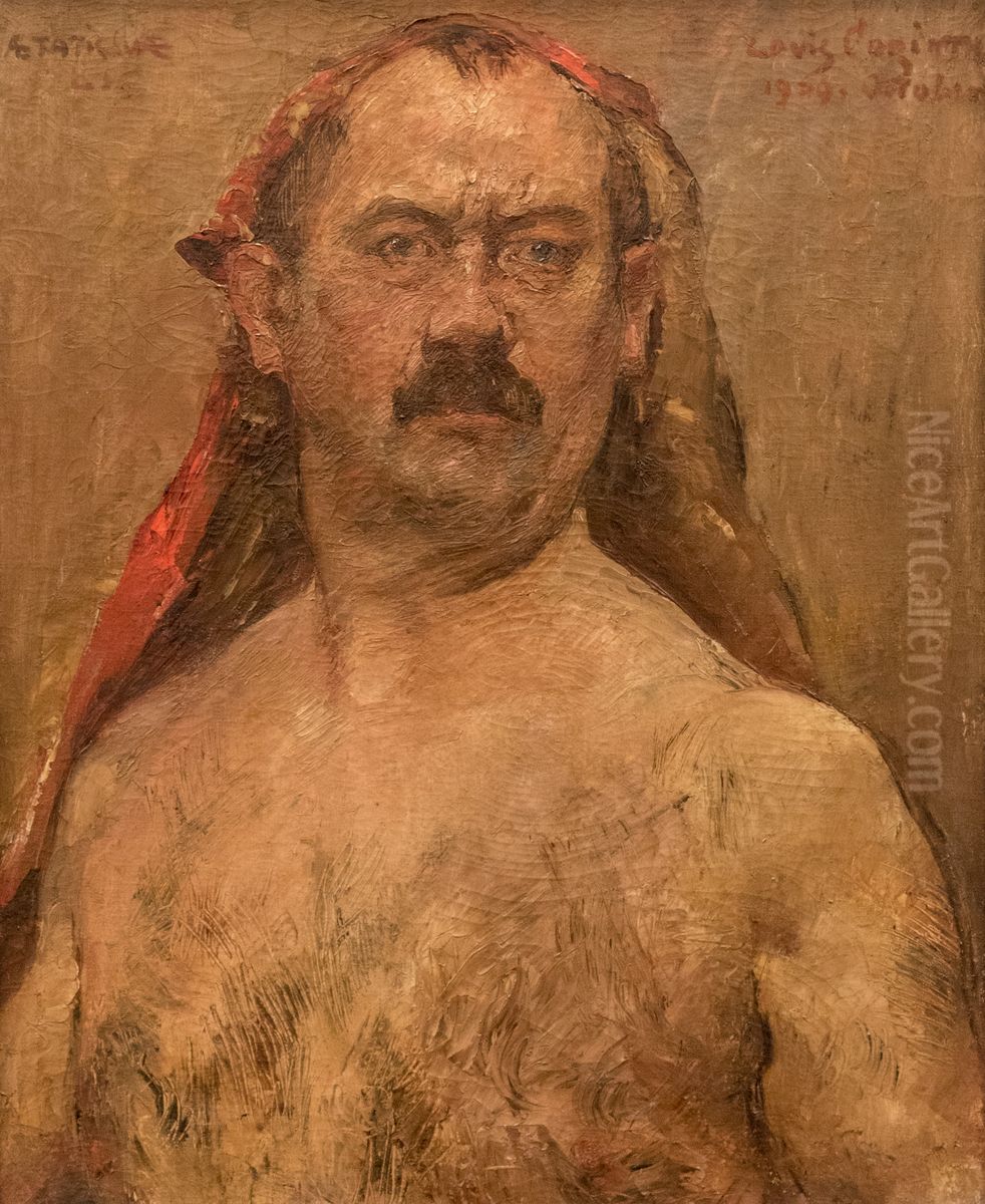 Selbstbildnis als Halbakt mit rotem Kopftuch Oil Painting by Lovis (Franz Heinrich Louis) Corinth