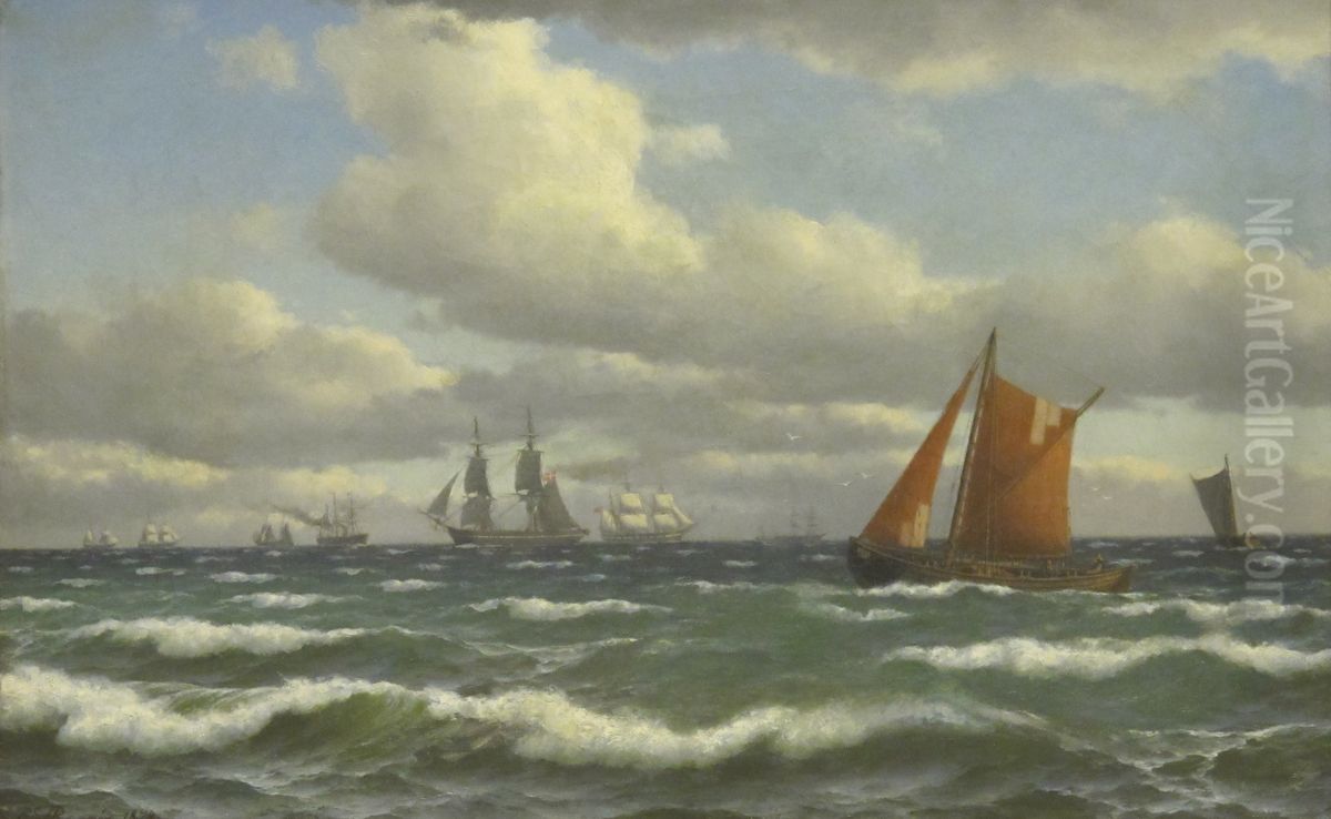 Sailboat with spritsail. Oil Painting by Carl Baagoe