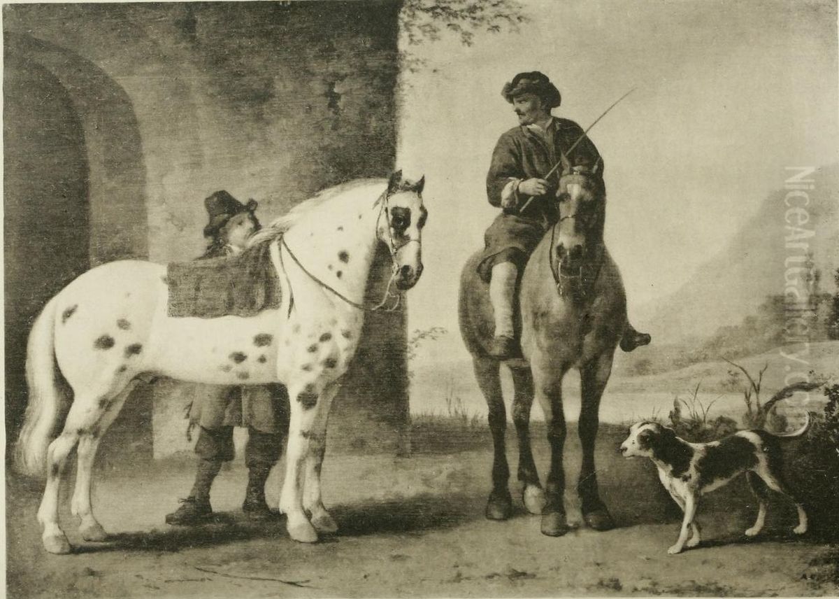 Two travellers halting at an inn Oil Painting by Aelbert Cuyp