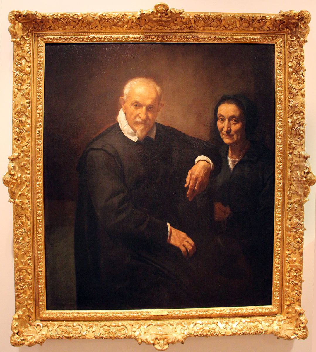 double portrait of gentleman and lady with rosary Oil Painting by Simone Cantarini (Pesarese)