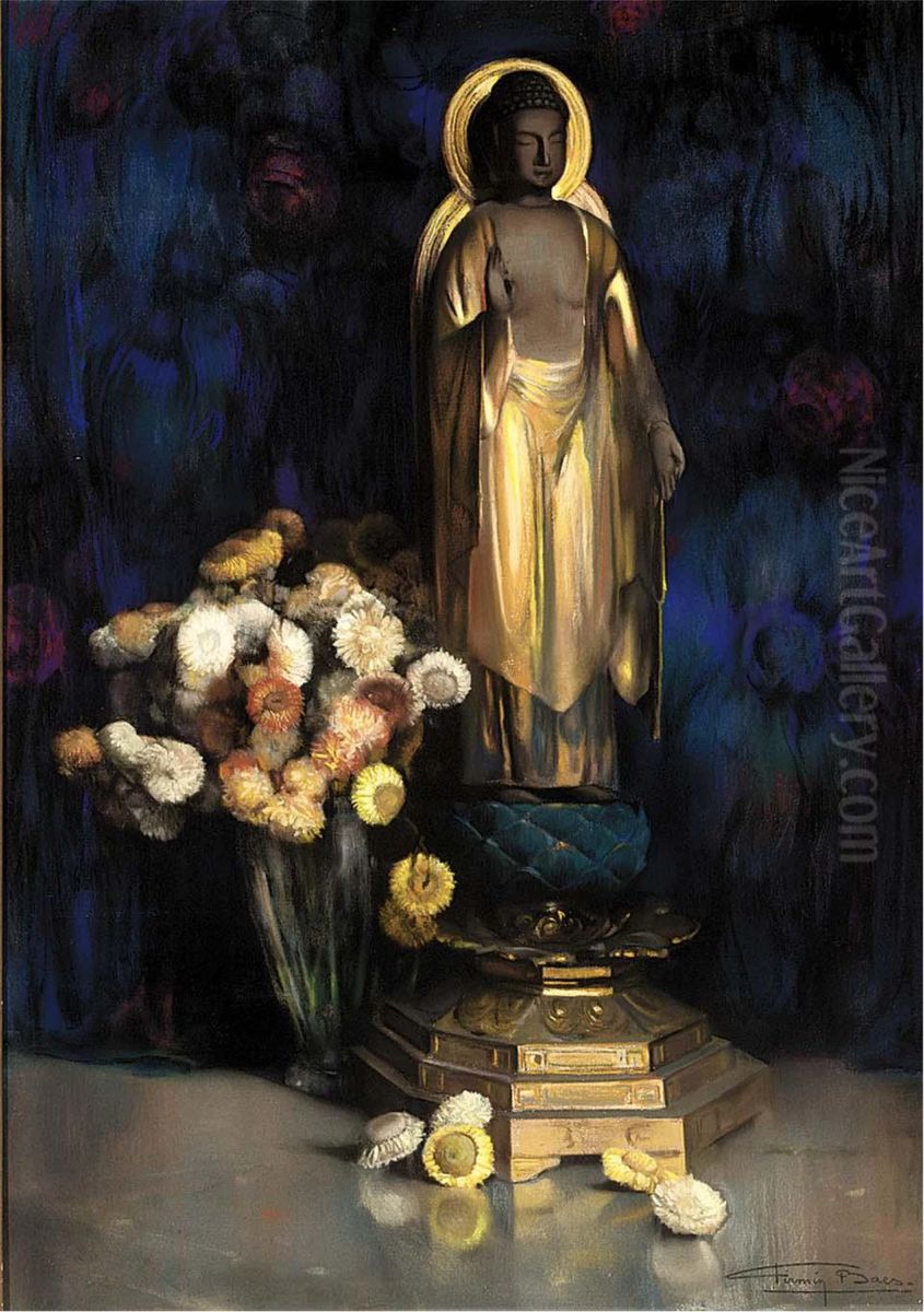 Buddha with flower still life Oil Painting by Firmin Baes