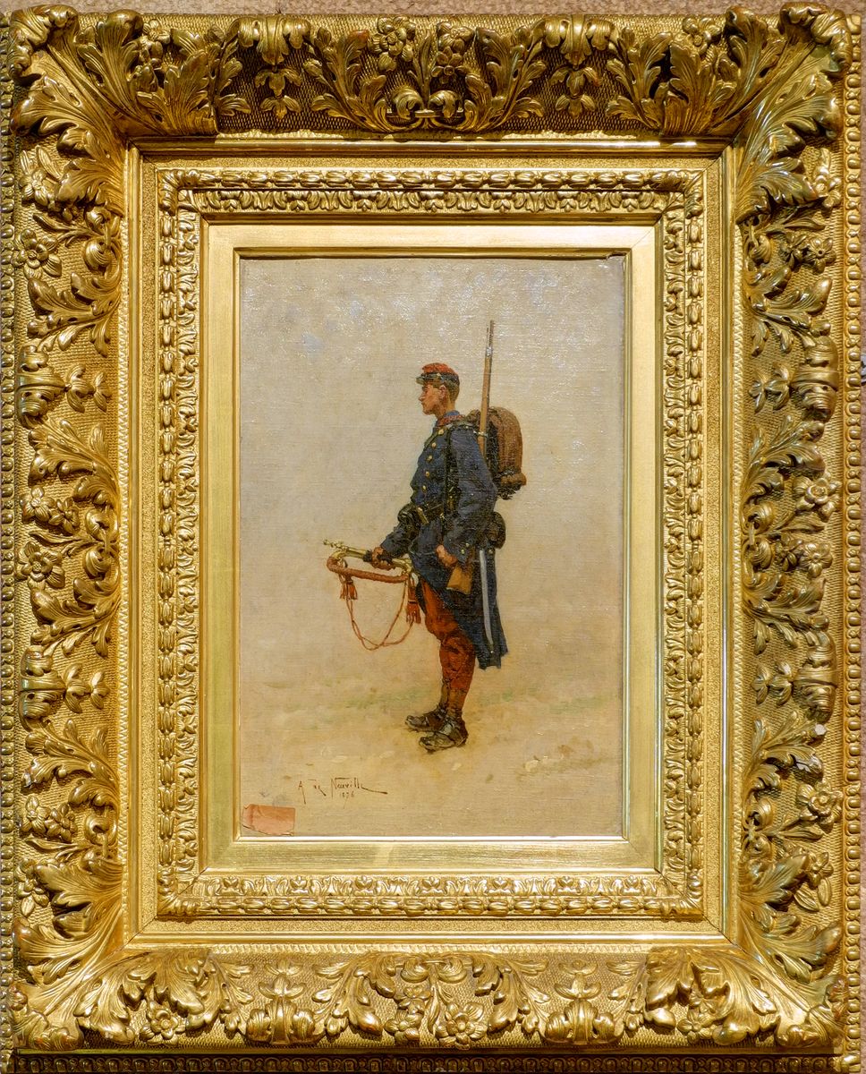 Etude d'uniforme, un clairon de l'infanterie de ligne. Oil Painting by Alphonse de Neuville