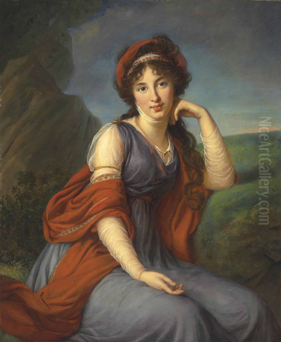Maria Grigorievna Viazemskaia, Princess Golitsyna (1772-1865), seated three-quarter-length Oil Painting by Elisabeth Louise Vigee Le Brun