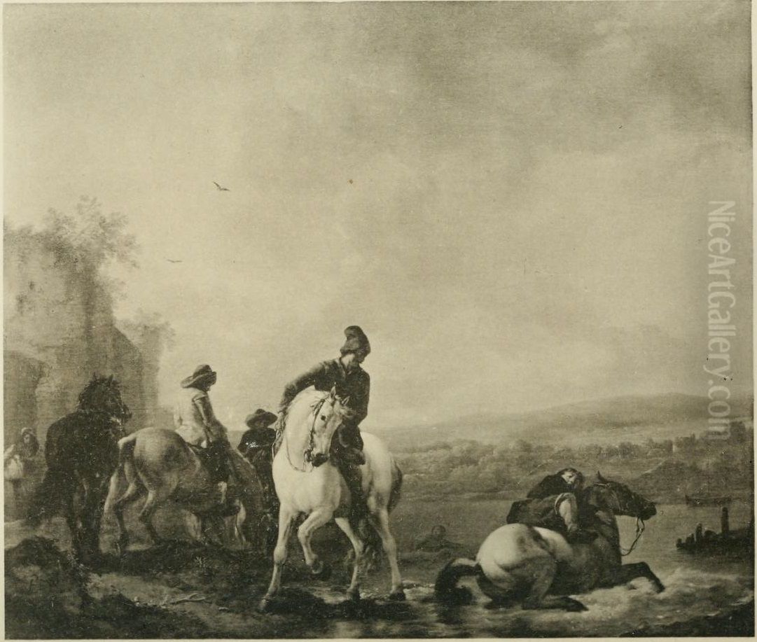 Watering Horses Oil Painting by Philips Wouwerman