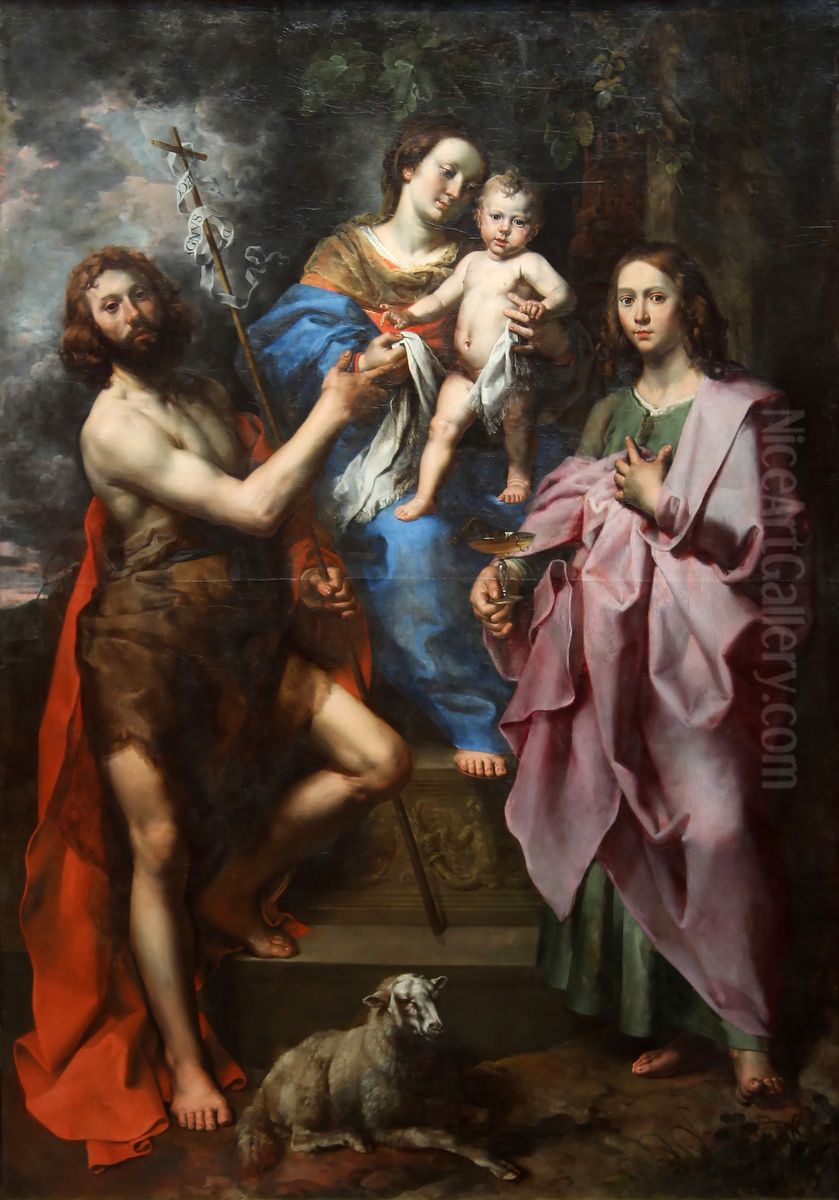 Virgin and Child between saints John the Baptist and John the Evangelist Oil Painting by Theodoor van Loon