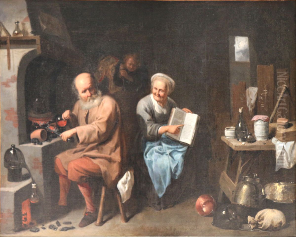 Alchimist in zijn laboratorium Oil Painting by David Ryckaert III