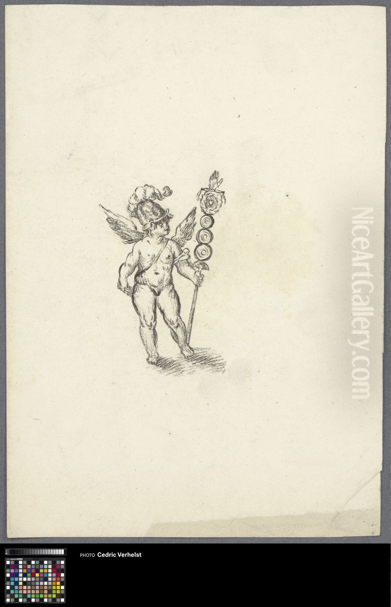 Cupid Wearing a Helmet and Carrying a Standard with a Hand on Top Oil Painting by Musea Brugge