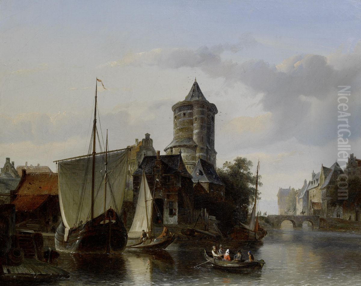 Continental harbour scene Oil Painting by Cornelis Springer