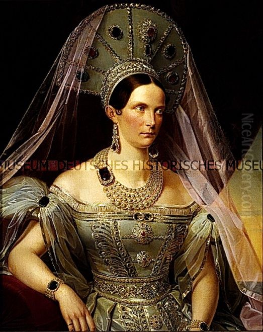 Alexandra Feodorovna, Tsarina of Russia (1826-1860), nee Princess Charlotte of Prussia Oil Painting by Franz Kruger