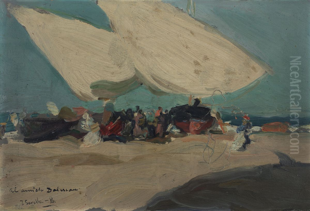 Barcas y pescadoras, Playa de Valencia Oil Painting by Joaquin Sorolla