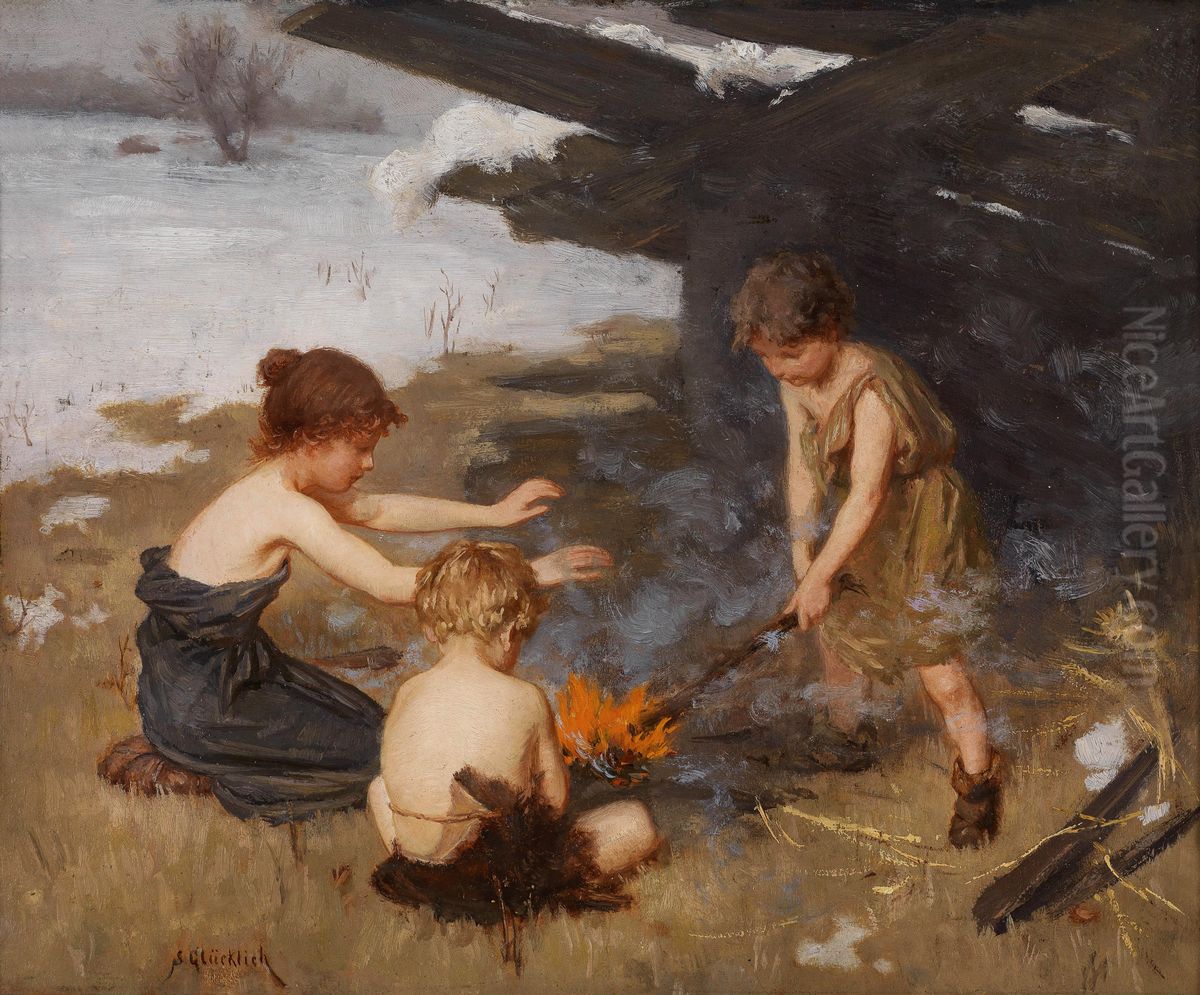 The camp fire Oil Painting by Simon Glucklich