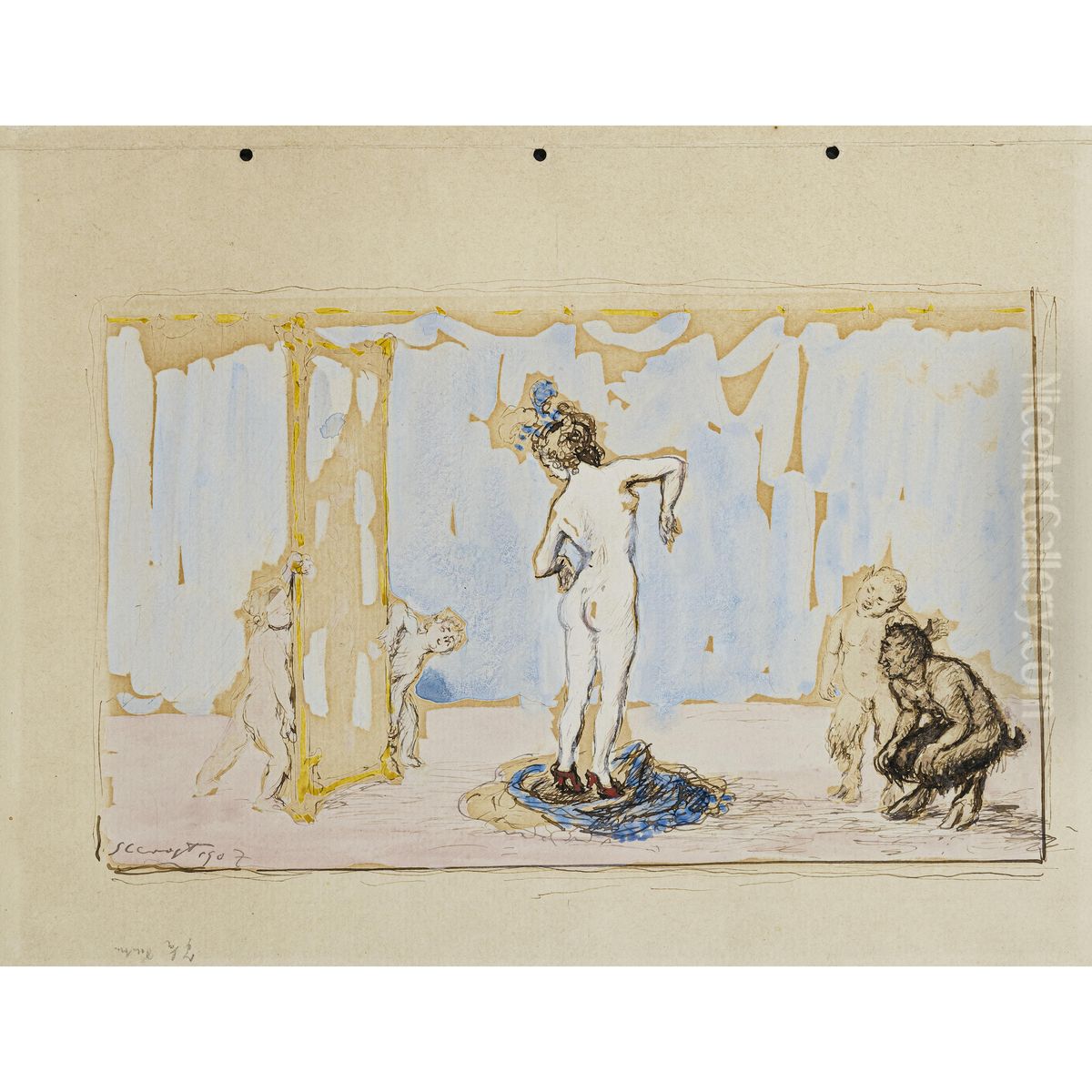 Dame sich im Spiegel betrachtend Oil Painting by Max Slevogt