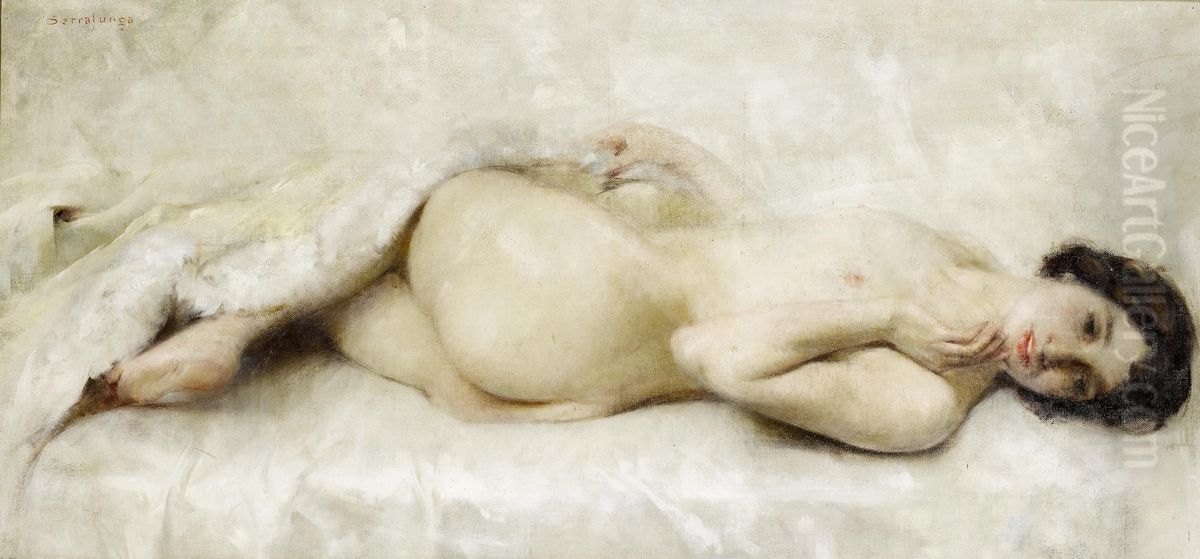 Reclining nude Oil Painting by Luigi Serralunga