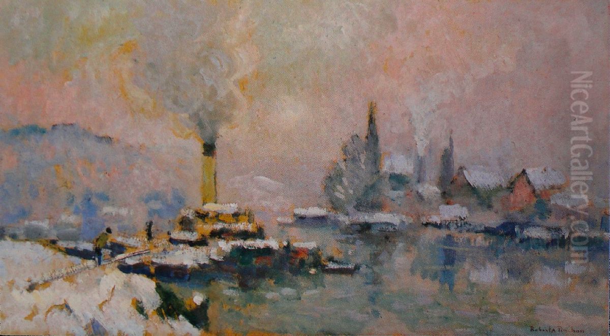 Island of Lacroix in Winter Oil Painting by Robert Antoine Pinchon