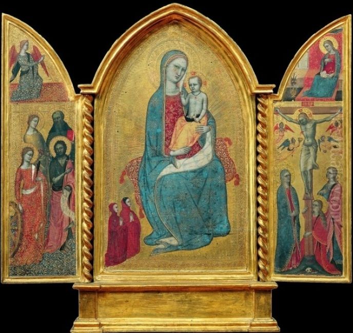 Madonna con Bambino e due donatori, Annunciazione e santi Oil Painting by Jacopo di Cione