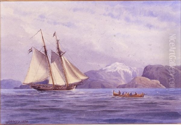 Swedish schooner L'Aigle, built in 1832, near the coast of Norway. Oil Painting by Jacob Hagg