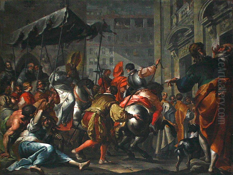 The solemn entrance ofCharles BorromeoinMilan. Oil Painting by Filippo Abbiati