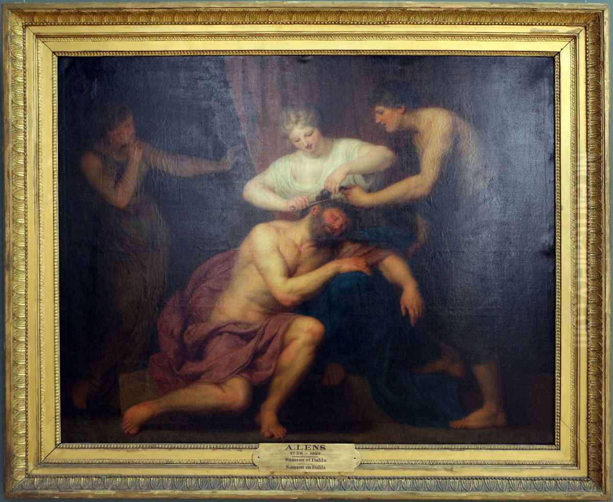 Dalila cutting Samsons hair Oil Painting by Andries Cornelis Lens
