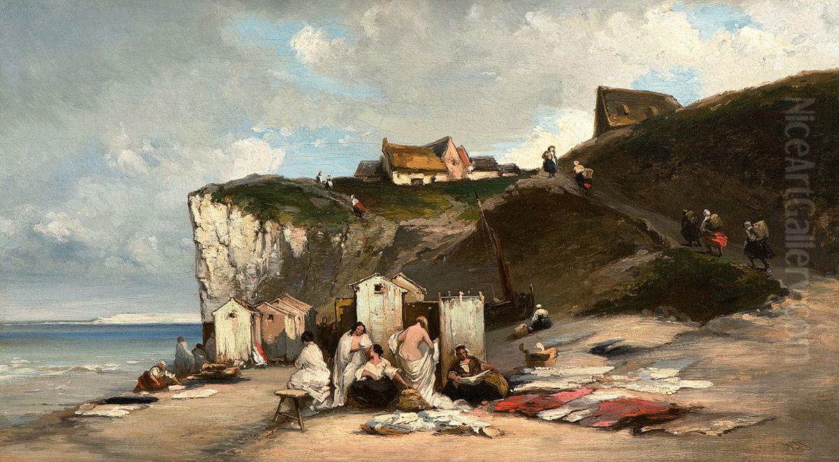 Woman bath in Dieppe II Oil Painting by Carl Spitzweg