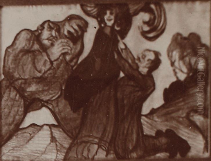 Kompozycja z trzema postaciami Oil Painting by Stanislaw Ignacy Witkiewicz (Witkacy)