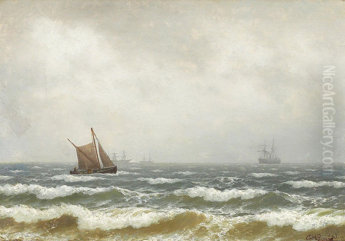 Sailing ships in windy weather. Oil Painting by Carl Baagoe