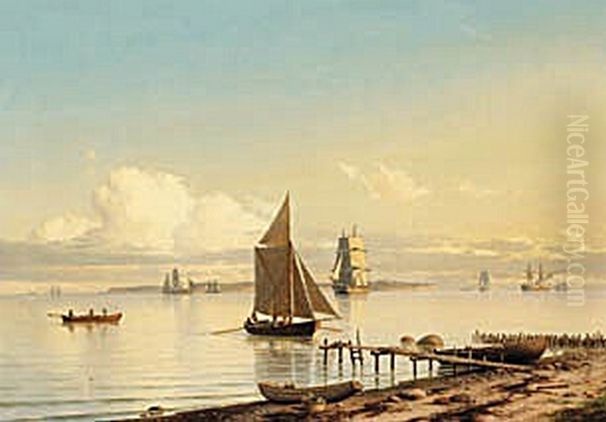 Marine ud for Humlebaek med udsyn mod Hven. Oil Painting by Carl Baagoe