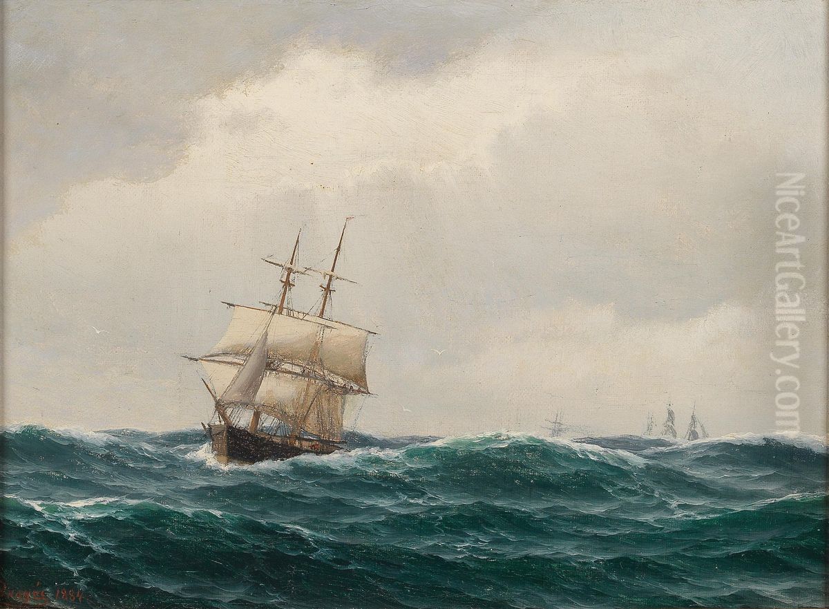 Seascape with a brig. Oil Painting by Unidentified location