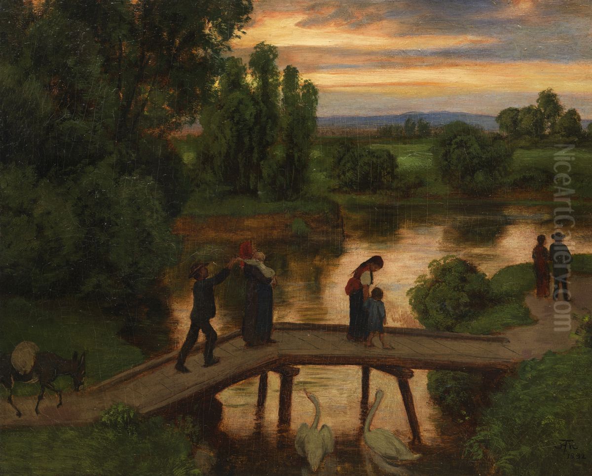 The Bridge (Summer Evening) Oil Painting by Hans Thoma