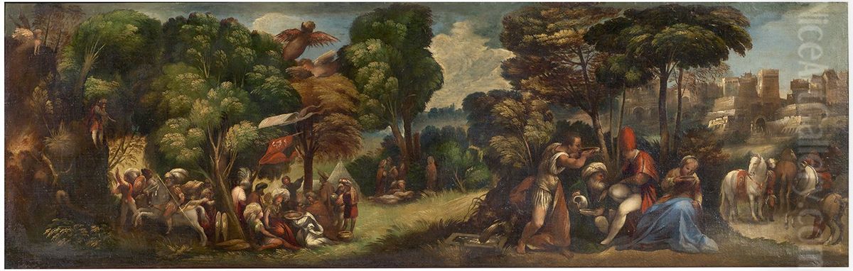 Arrivo dei troiani alle isole Strofadi e attacco delle Arpie Oil Painting by Dosso Dossi