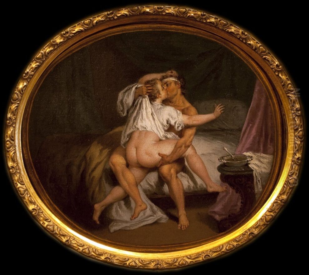 Scene galante dans une alcove Oil Painting by Nicolas Lancret