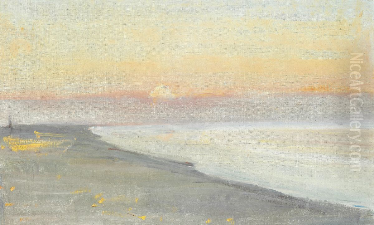 View from a beach at dusk, Skagen. Oil Painting by Michael Peter Ancher