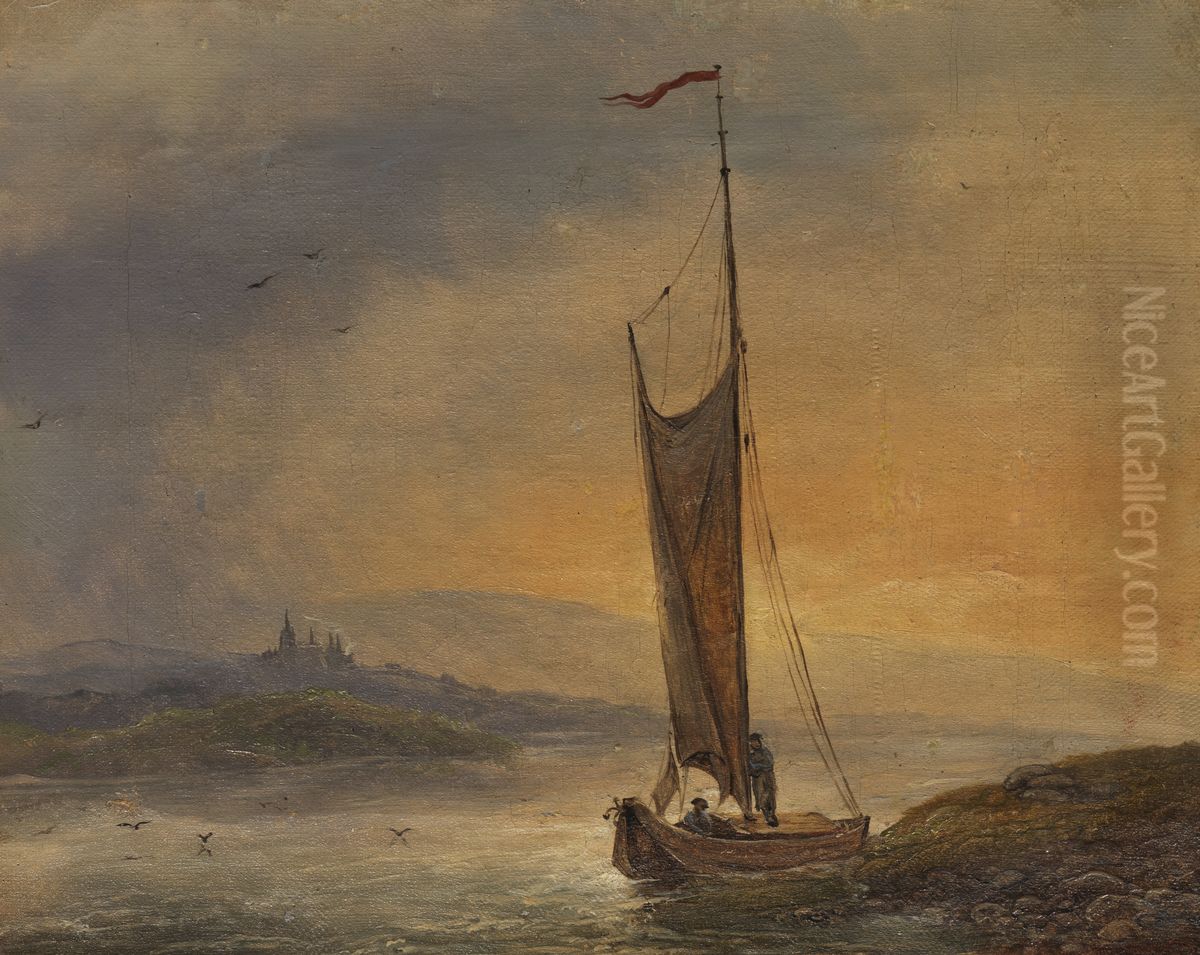Sailboat in the evening light Oil Painting by Johann Friedrich Boeck