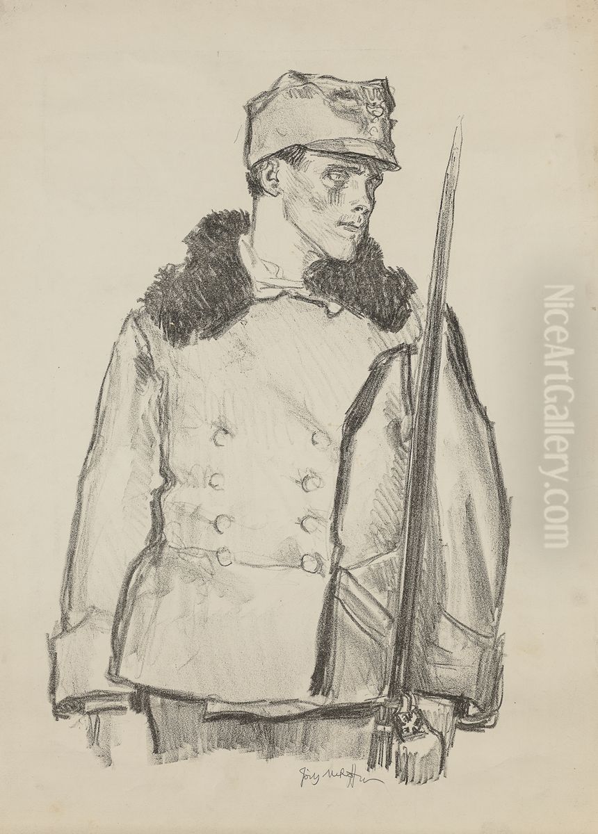 Studium portretowe legionisty Oil Painting by Jozef Mehoffer