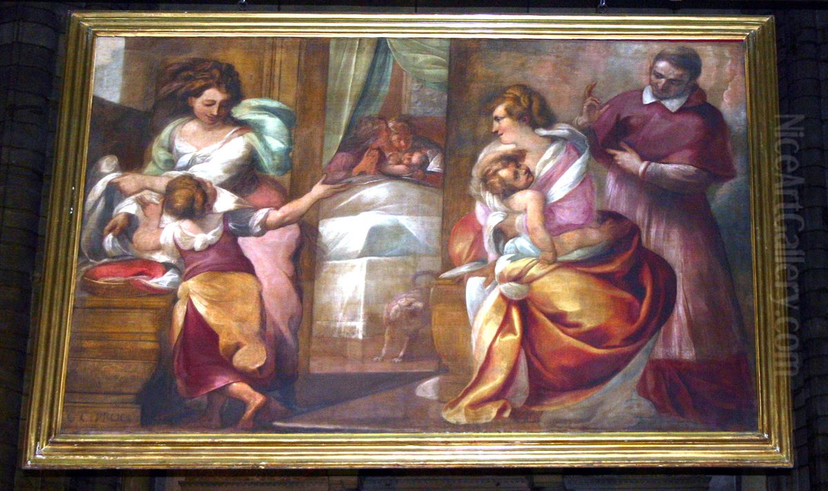 Miracle of the child Carlo Nava, who was born blind Oil Painting by Giulio Cesare Procaccini