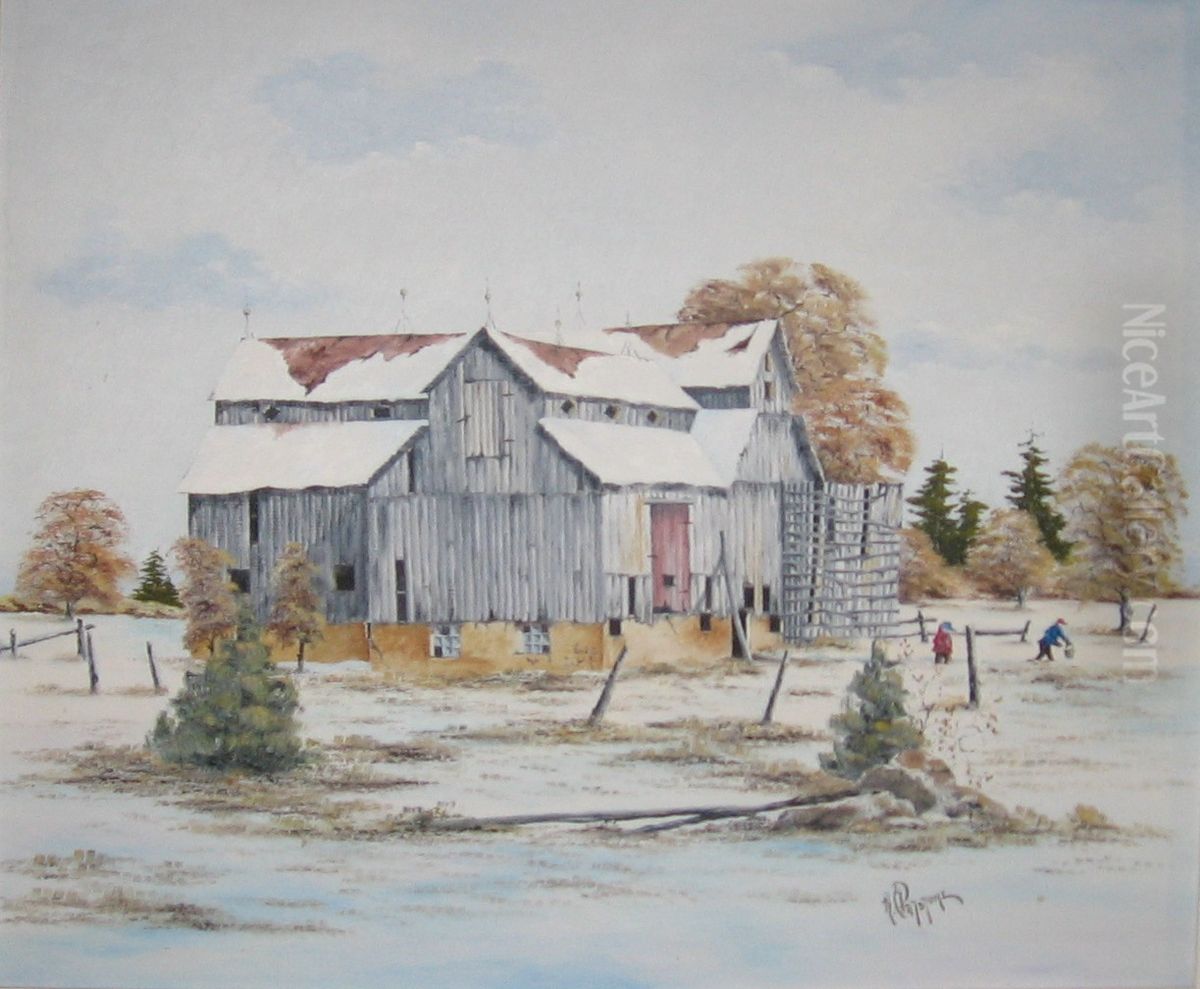 Posts and Rails Oil Painting by Alfred C. Patstone