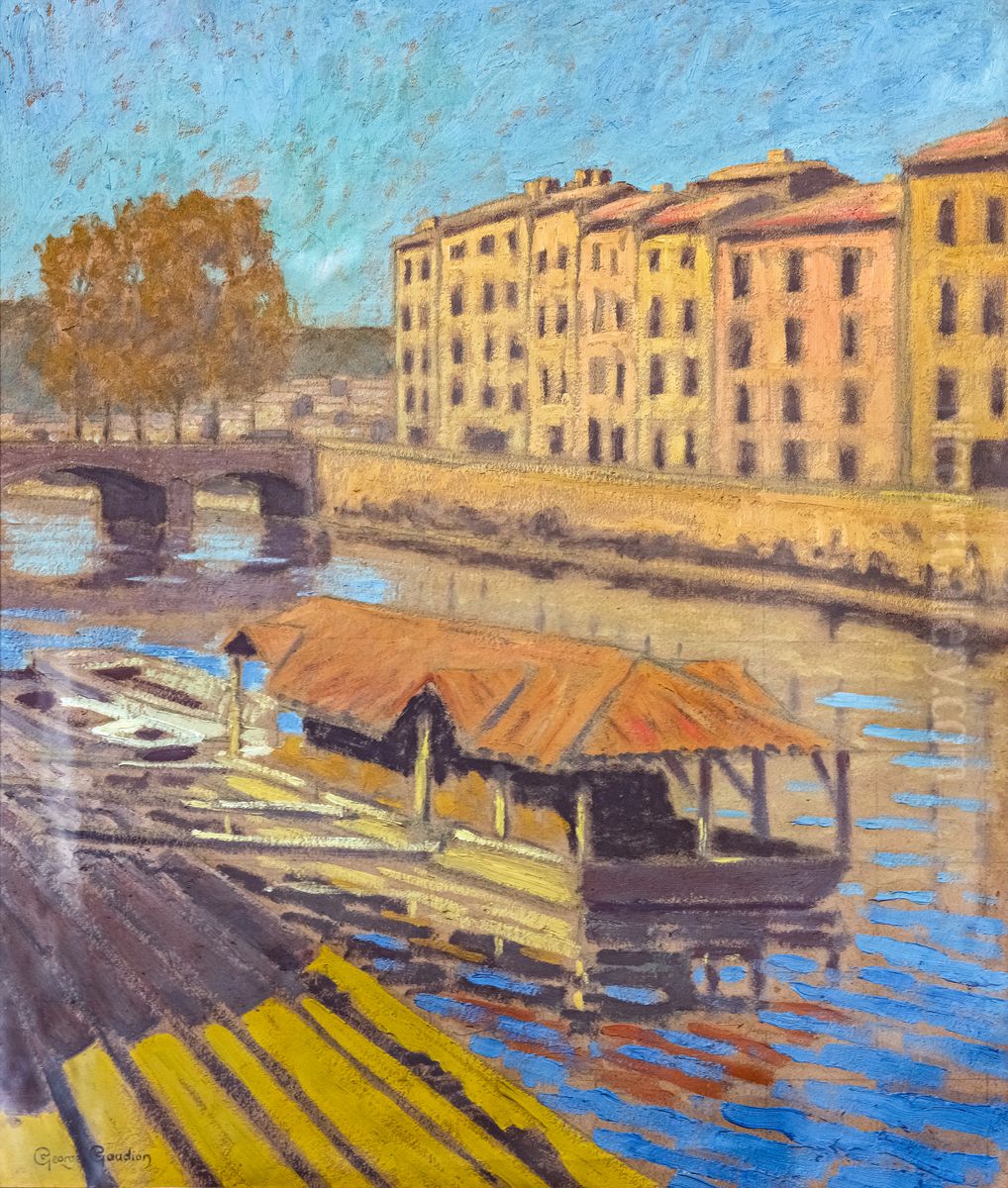 Wash house on the banks of the Nive in Bayonne Oil Painting by Georges Gaudion