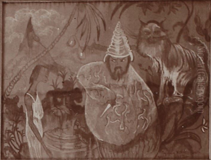 Tropikalny pejzaz z kotem Oil Painting by Stanislaw Ignacy Witkiewicz (Witkacy)