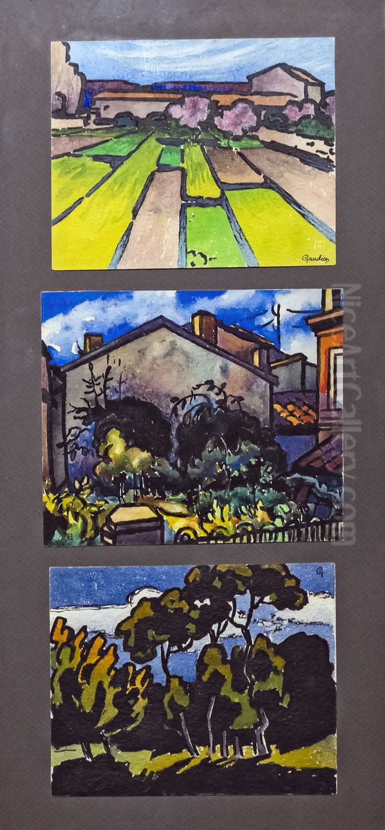 Landscape; Garden of the Boyals house in Rabastens; Row of trees Oil Painting by Georges Gaudion