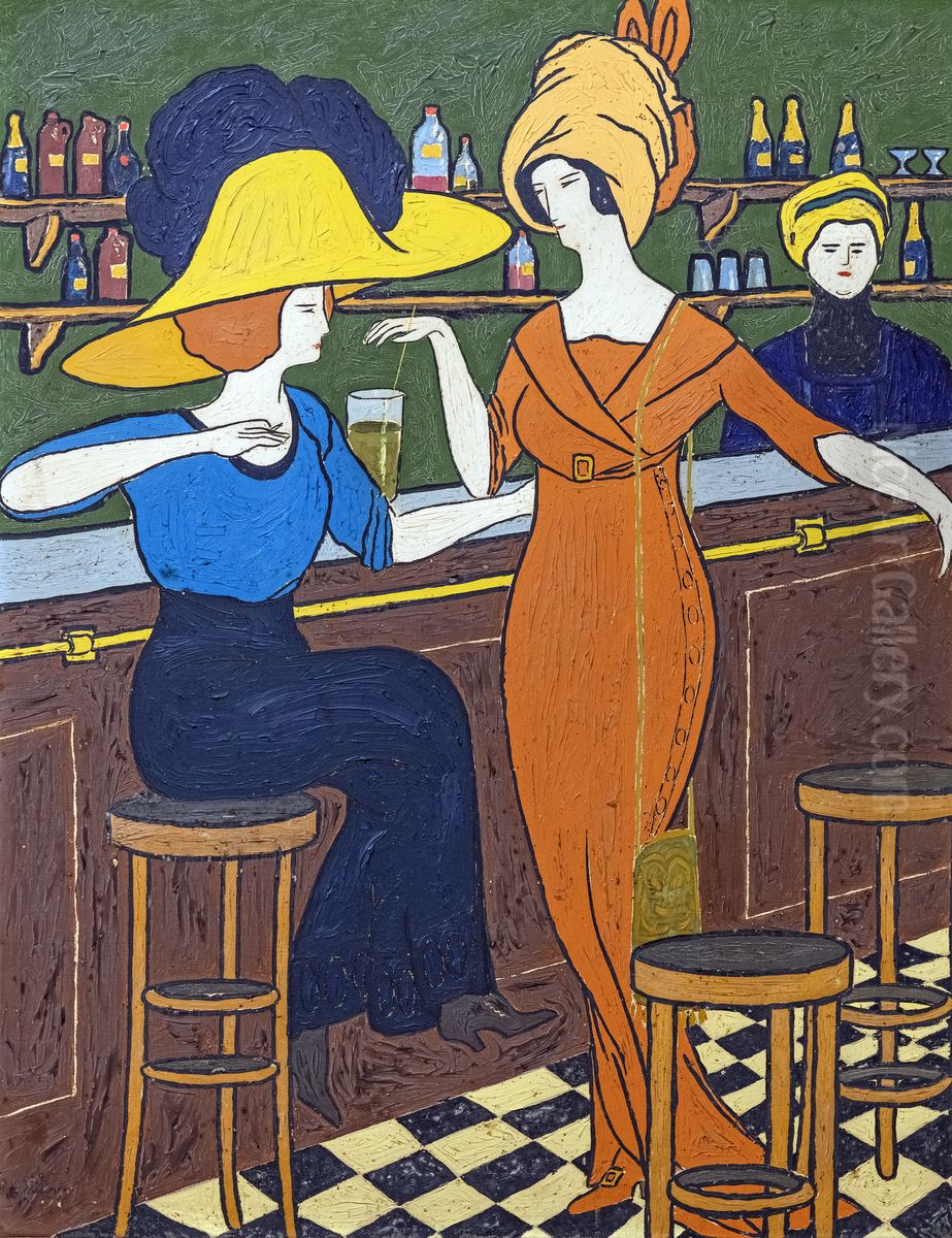 Women in cafe Oil Painting by Georges Gaudion